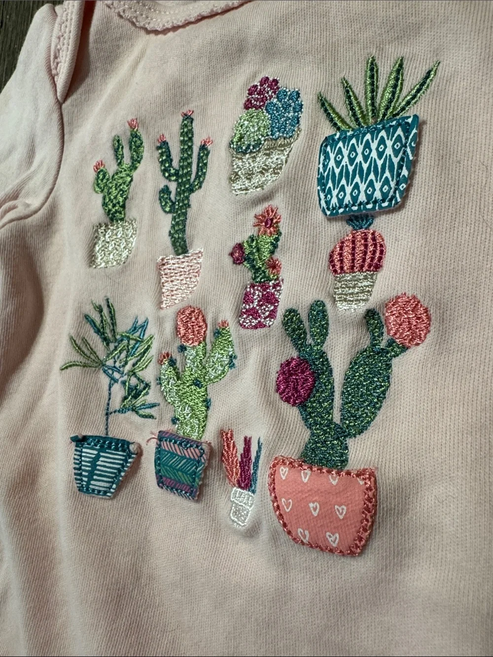 Starting Out Baby Girl Long Sleeve Cactus Bodysuit 3M | Embroidered Onesie